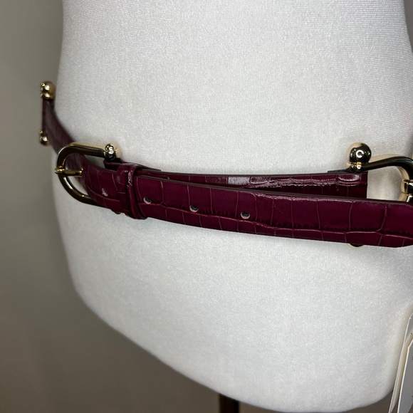 Carla Croc-effect Leather Belt In Claret - Picture 3 of 7